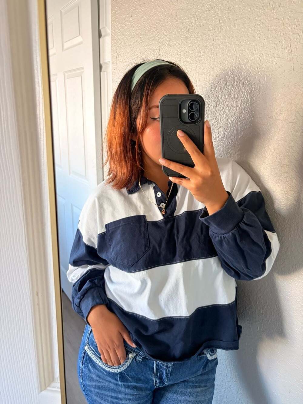 Y2K Vintage Rugby Polo Navy/White Preppy Oversized - Maurices M